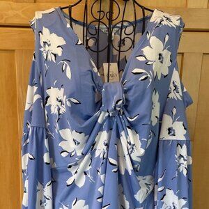 blue floral print cold shoulder Top size Large tunic style